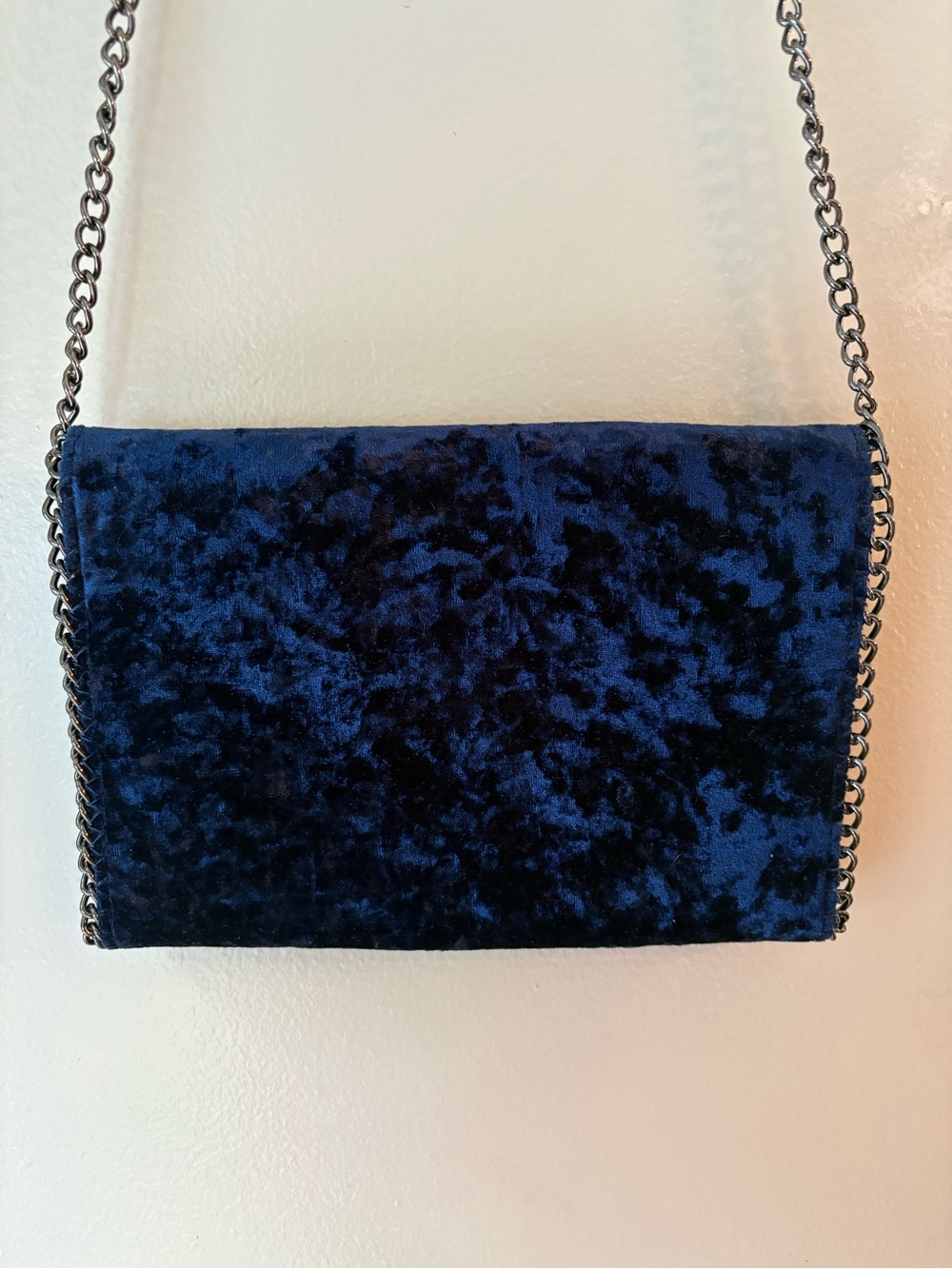 Navy Velveteen Chain-Shoulder Crossbody Bag